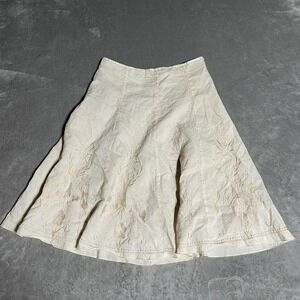 Y2k Rene Margo Skirt‎ Womens Small Beige Mini A Line Flared Cottage Embroidered